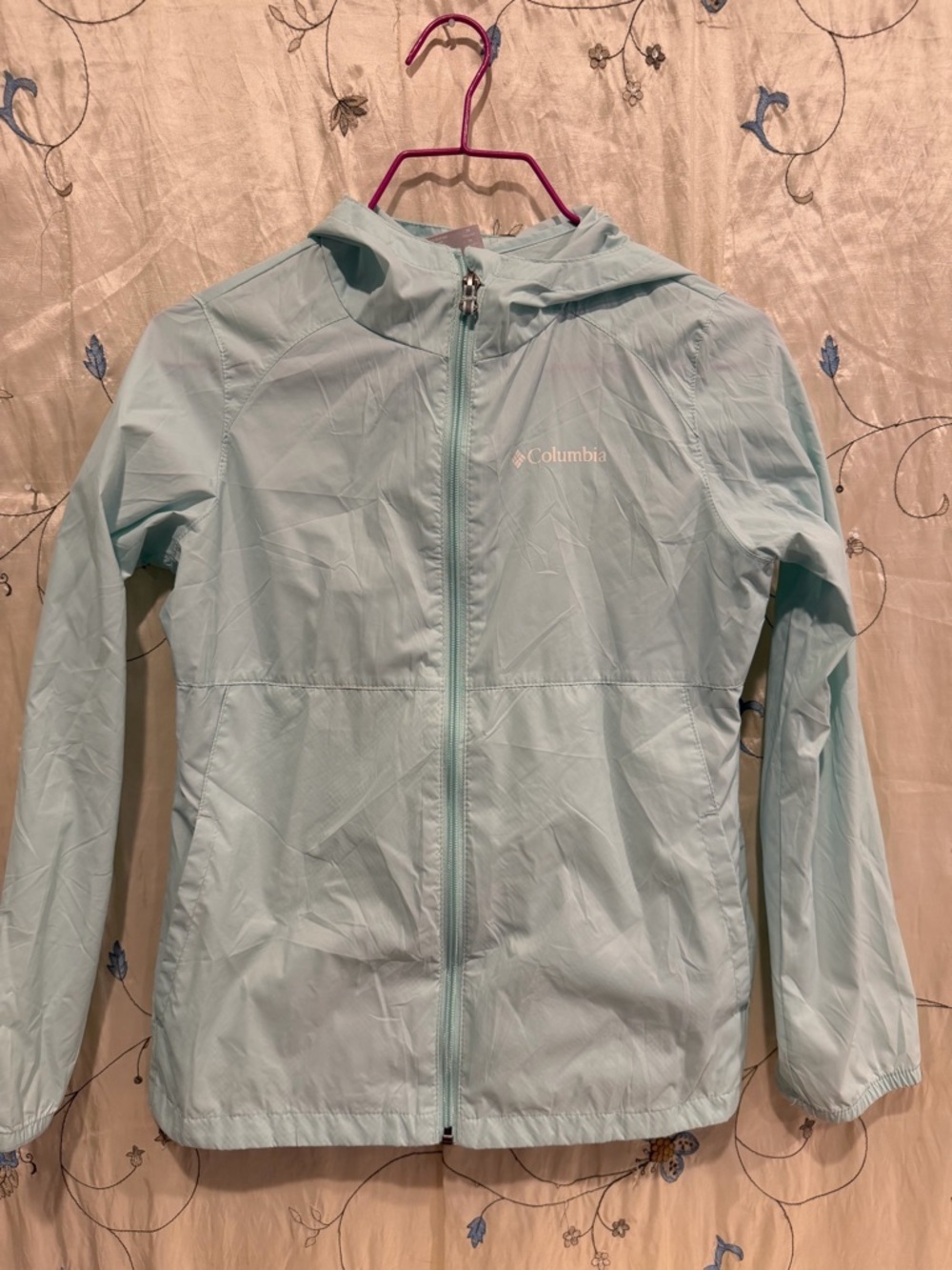 Columbia Mint Blue Hooded Windbreaker Jacket - Picture 1 of 6